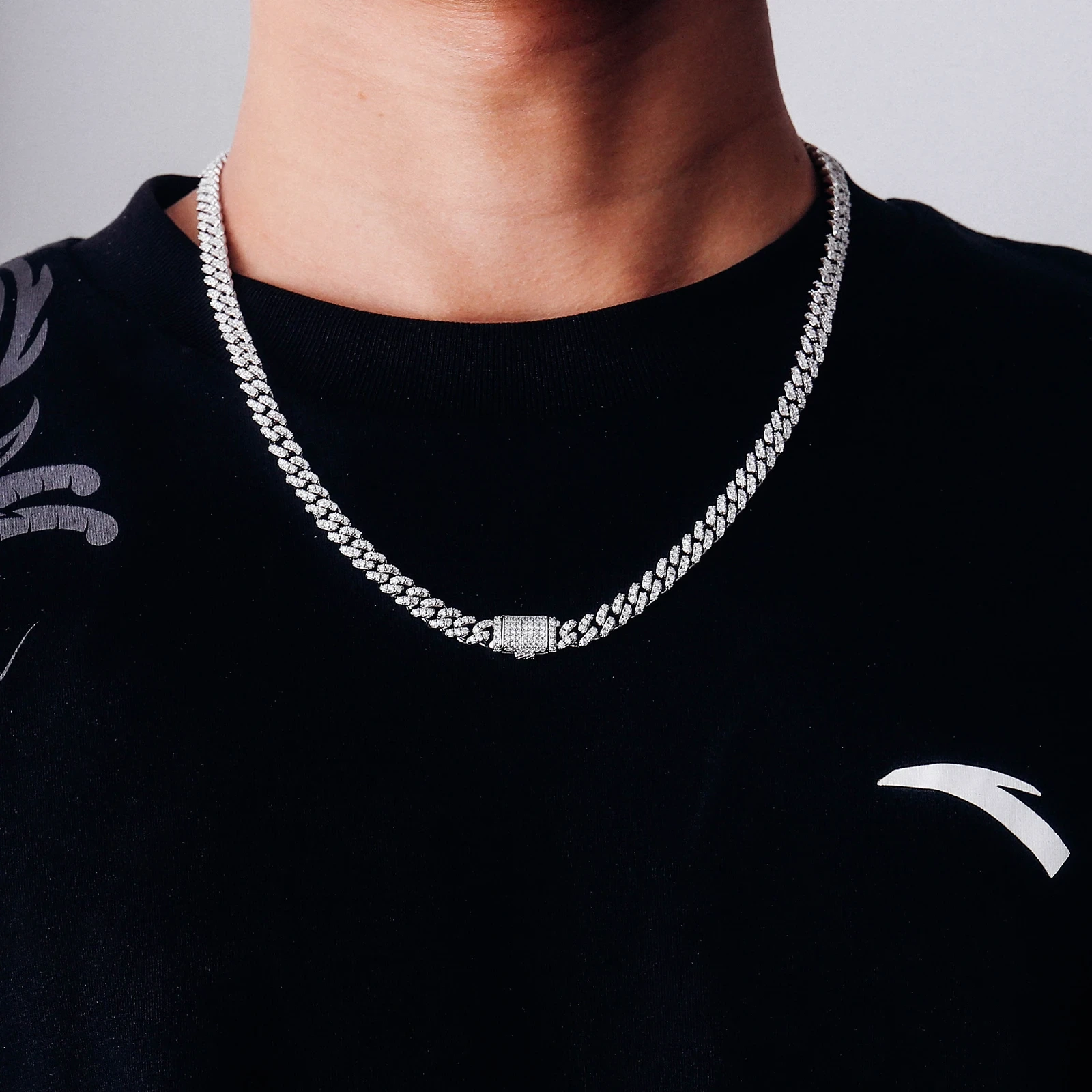 Miami Cuban Link Chain 8mm 1row Bling Hip Hop 7-24inch Halo Moissanite Diamond Iced Out Hip Hop Necklace Bracelet 925 Silver 1