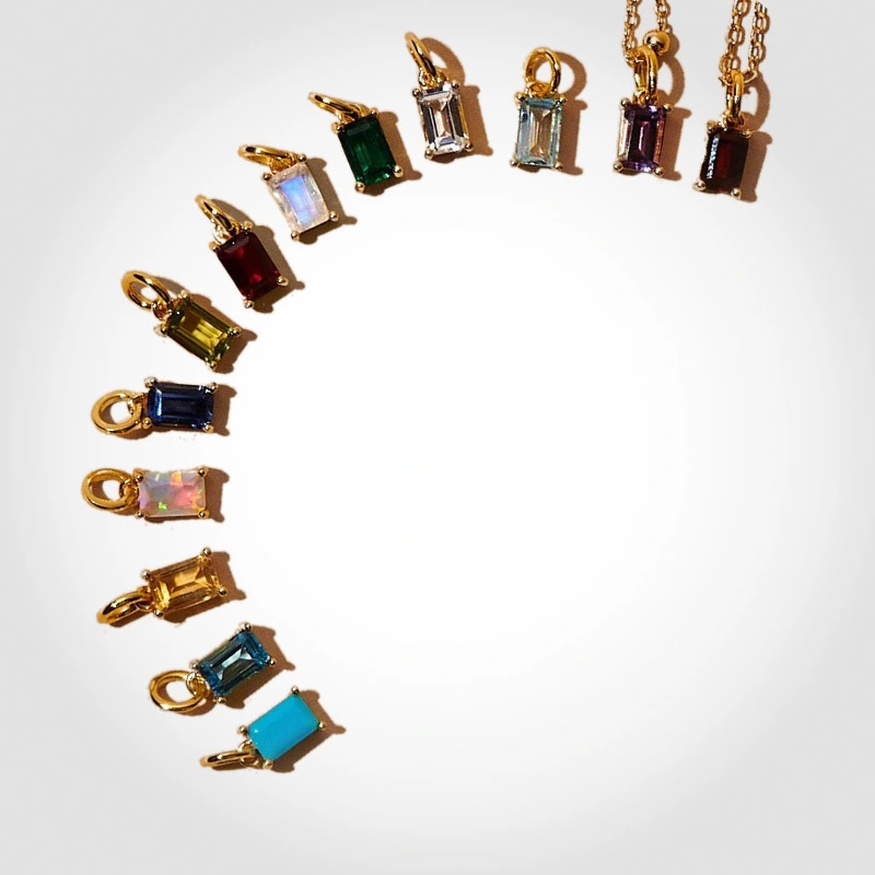 Stainless Steel Diy Accessories The 12 Monthly Birthstones Pendant Necklace Colorful Zircon Lock Plated With 18k Gold 1
