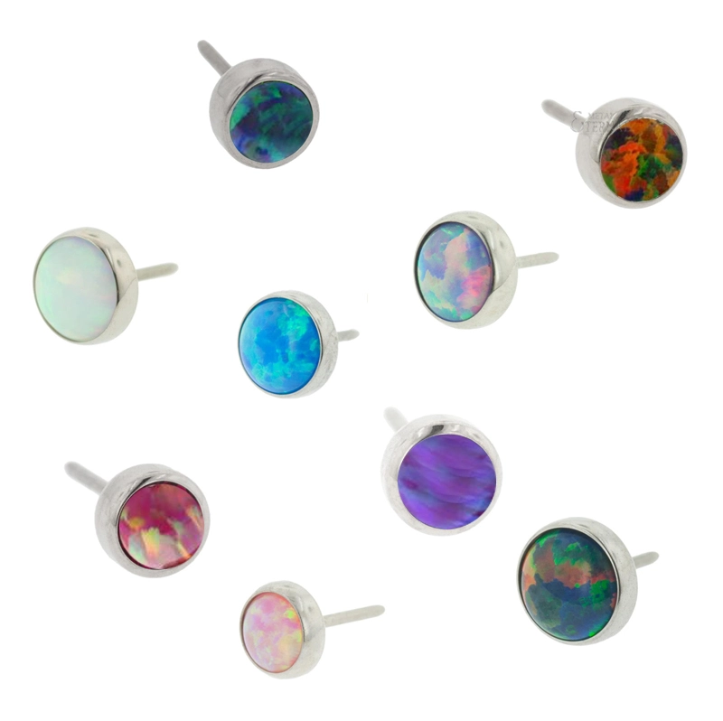 Eternal Metal Bezel Set Synthetic Opal Push In Top Astm F136 Titanium Threadless Labret Ends Body Jewelry 1
