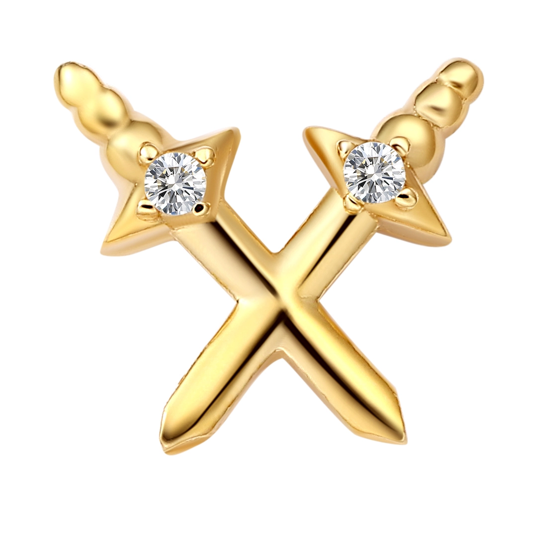 Eternal Metal 14k Solid Yellow Gold Two Fighting Sword Earnose Piercing Labret Jewelry Threadless Push In Ends Tops 1