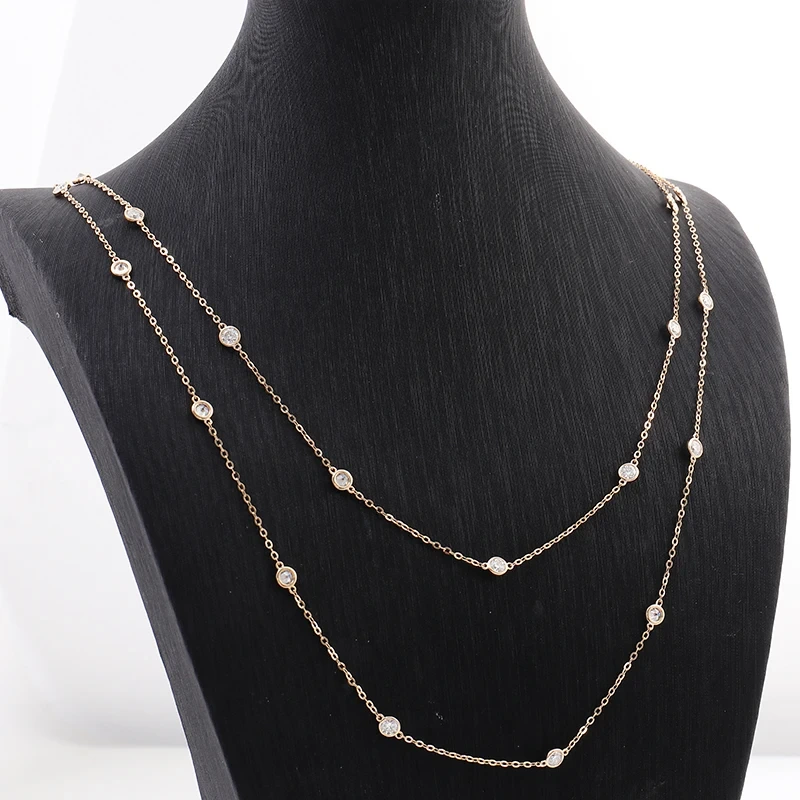 Bijoux fin 14K Or blanc Def Round Moissanite Diamond Diamond Double chaîne Collier Pendre Simple Style 1