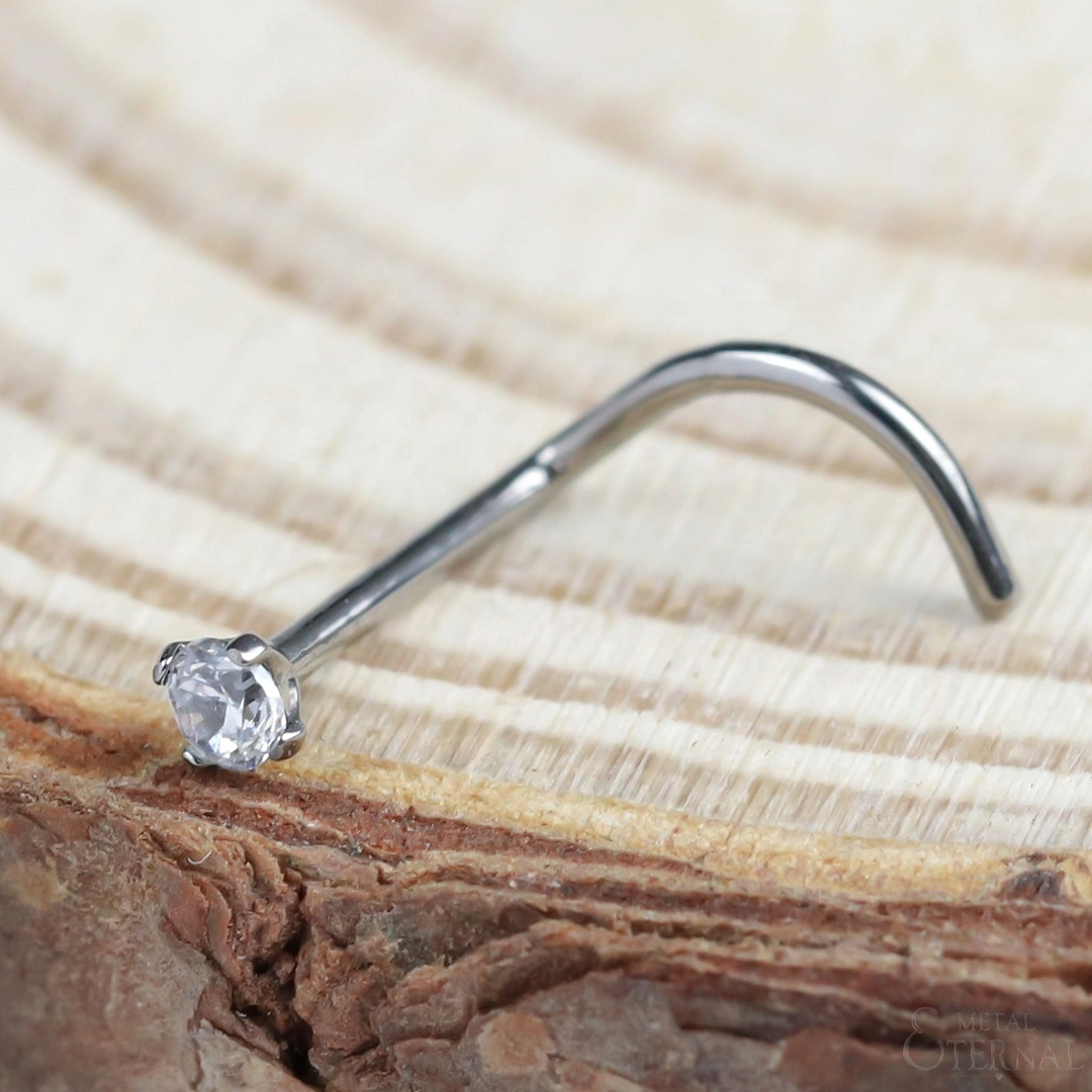 Eternal Metal Astm F136 Titanium Prong Setting Cz Nose Screw Ring Piercing Jewelry 1