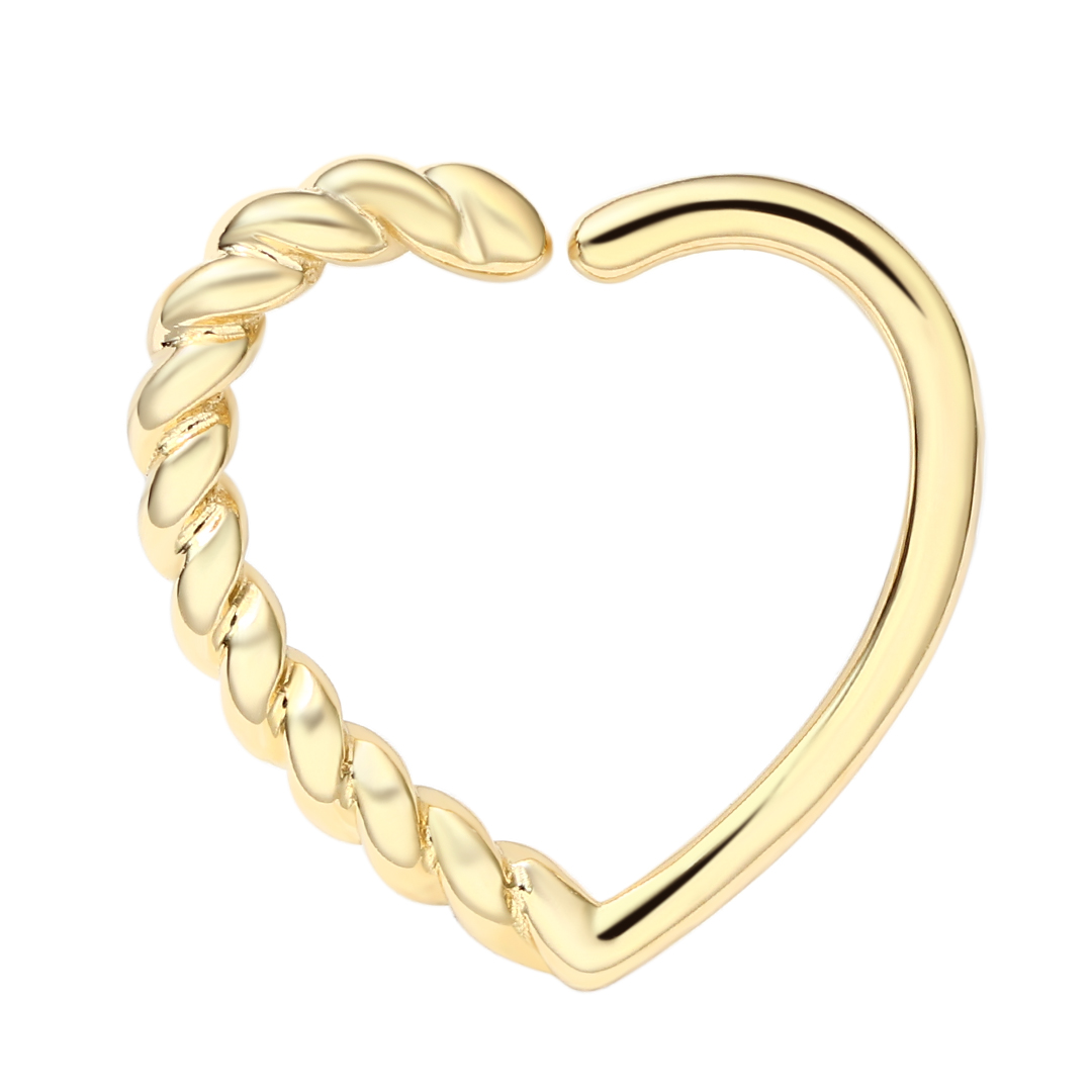 Eternal Metal 14k Solid Gold Hollow Heart With Twist Effect Seamless Ring Nose <000000> Earring Cartilage Piercing Jewelry 5