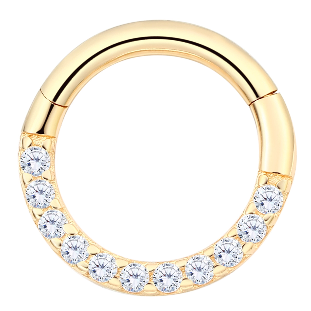 Eternal Metal 14k Solid Gold Frontside Paved Cz Hinged Segment Clicker Nose & Ear Piercing Jewelry 1