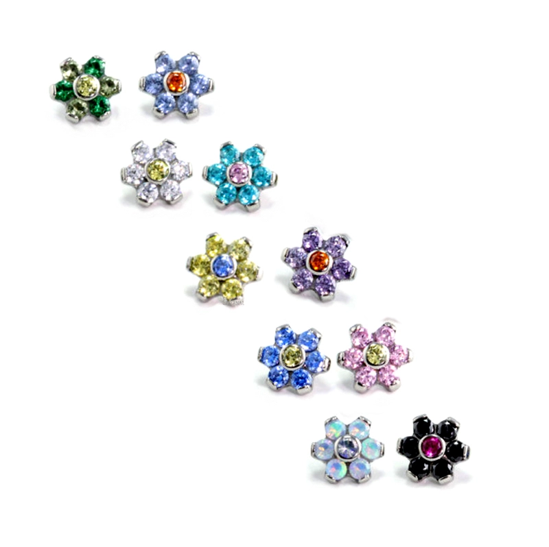 Eternal Metal Astm F136 Titanium Bezel Set Cz Flower Top Parts Internally Threaded Ends Body Jewelry 1