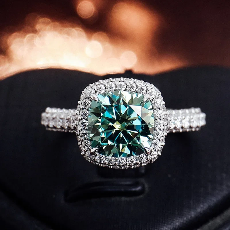 Provence Fine Jewelry Custom 10k 14k 18k Cushion Cut Green Color Moissanite Pass Diamond Tester Gra Engagement Ring For Women 1