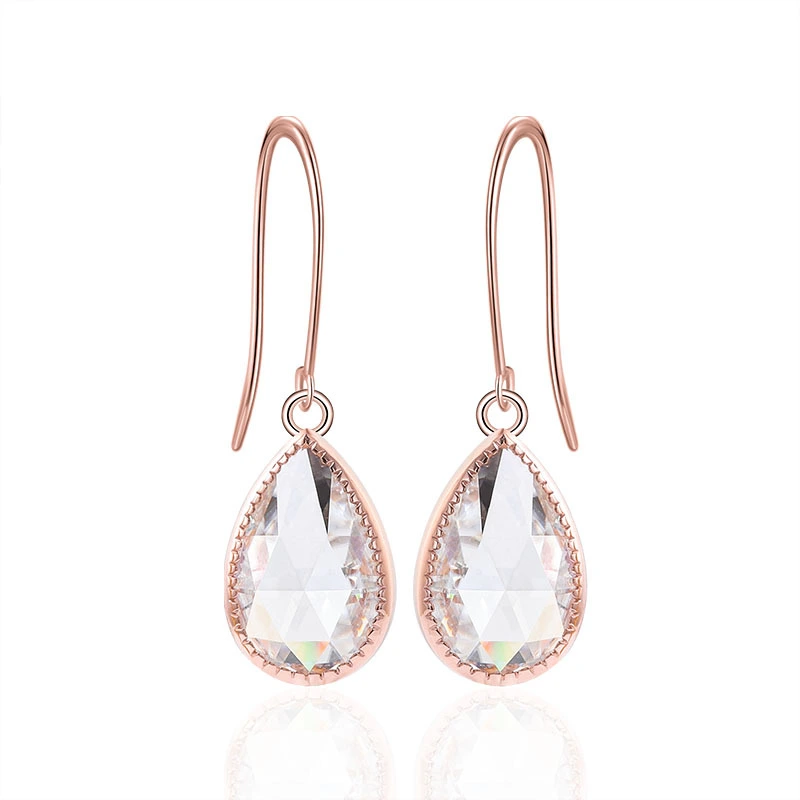 Boucles d&39;oreilles solitaires taille poire rose serties de moissanite, boucles d&39;oreilles pendantes rétro, bijoux de mariée personnalisés milgrain 1