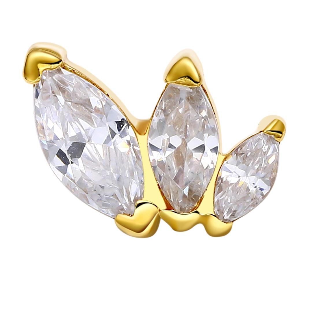 Eternal Metal 14k Solid Gold 3 Marquise Cut Cz Paved Bellynose Piercing Cartilage Jewelry Internally Threaded Ends Tops 1