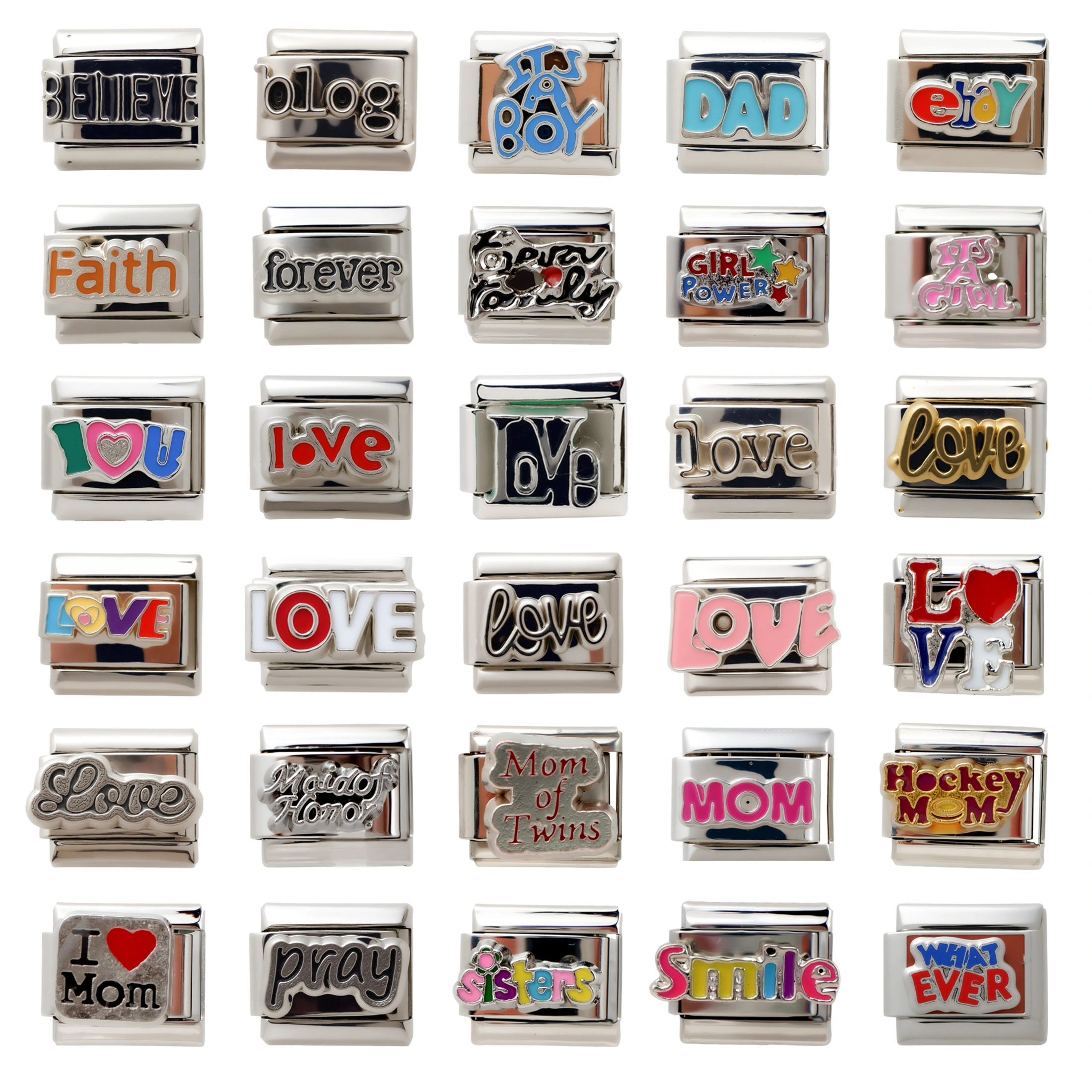 2025 Diy Personalized 304 Stainless Steel Italian Love Expression Series Charm Bracelet 9mm * 10mm Module 1