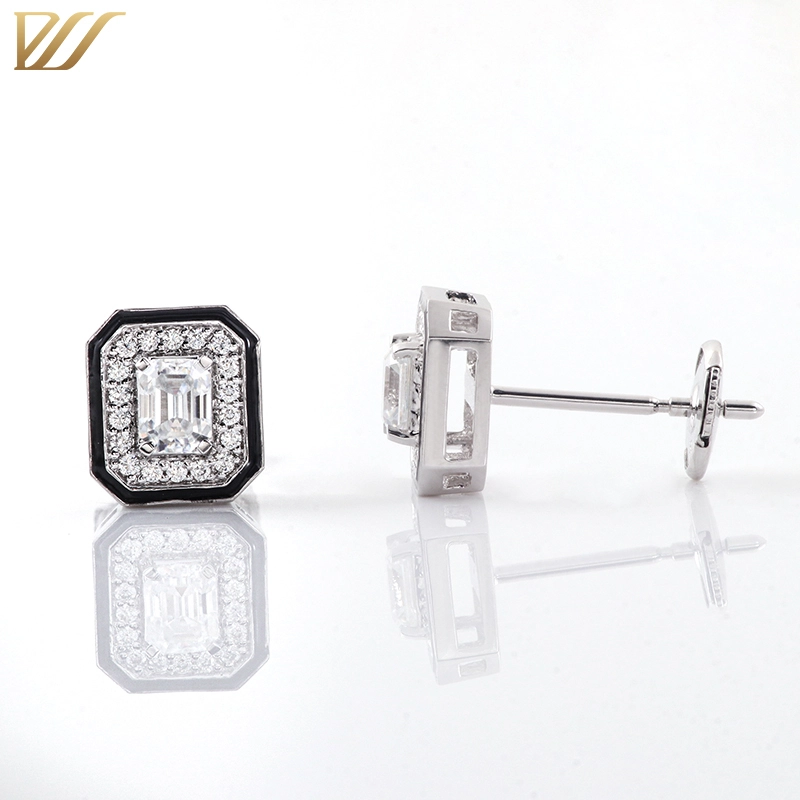 Moissanite Women Luxury Diamond Esmerald Cut 14k Gold Classic Square Pendientes Calidad D Declaración de color de color Pendientes de joyería fina 1
