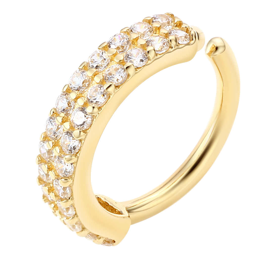 Eternal Metal 14k Solid Gold Double 5a Cz Inlaid Forward Facing Ear<000000>nose Hoop Navel<000000>lip Piercing Seamless Ring Jewelry 5
