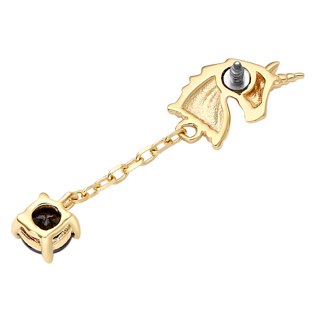 Eternal Metal 14k Solid Gold Unicorn Shaped With Jet Cz Dangled Ear<000000>belly Piercing Tragus Jewelry Internally Threaded Tops 9
