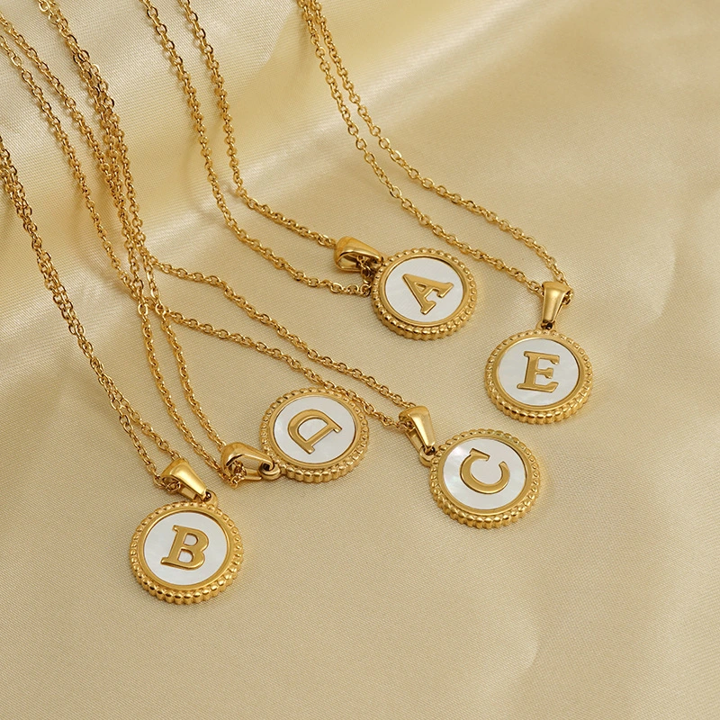Hot Stainless Steel Simplicity Chain Link Coin Shell Letter Alphabet Necklaces Choker Women Custom Fashion Jewelry 1