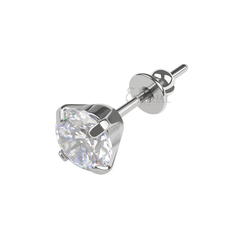 Eternal Astm F136 Titanium Silver Earring 4 Prong Set Round Cz Post Ear Rings 1