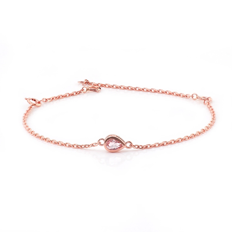 Schlichtes, schönes Solitär-Morganit-Armband, 14 Karat Roségold, 3 x 5 Birnenschliff, Fassung aus Labor-Edelstein, zierlicher und süßer Schmuck 1
