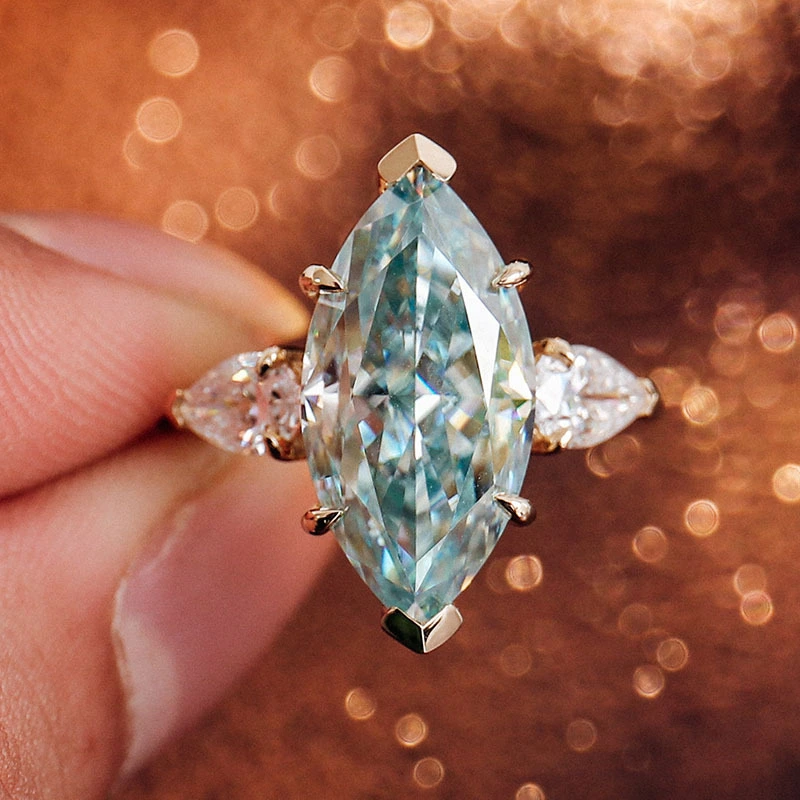Fine Jewelry 5.5ct Blue Green Bg2 Moissanite Luxury Wedding Ring Women's Jewelry Provence 14k Yellow Gold Diamond Ring 1