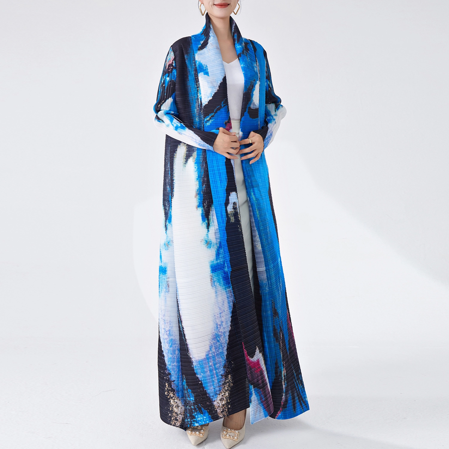 Pleats Clothing Supplier  2024 Latest Design Manufacturer Custom Islamic Muslim Women Pleated Printed Long Modest Dress Modesty Open Abaya 1