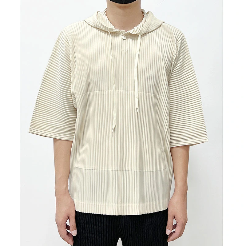 Miyake الرجال عالية الجودة الرجال النسيج مطوي قميص نصف كم تي شيرت أكثر من حجم مع هوديي زر الشارع الشهير تي شيرتات فارغة 1