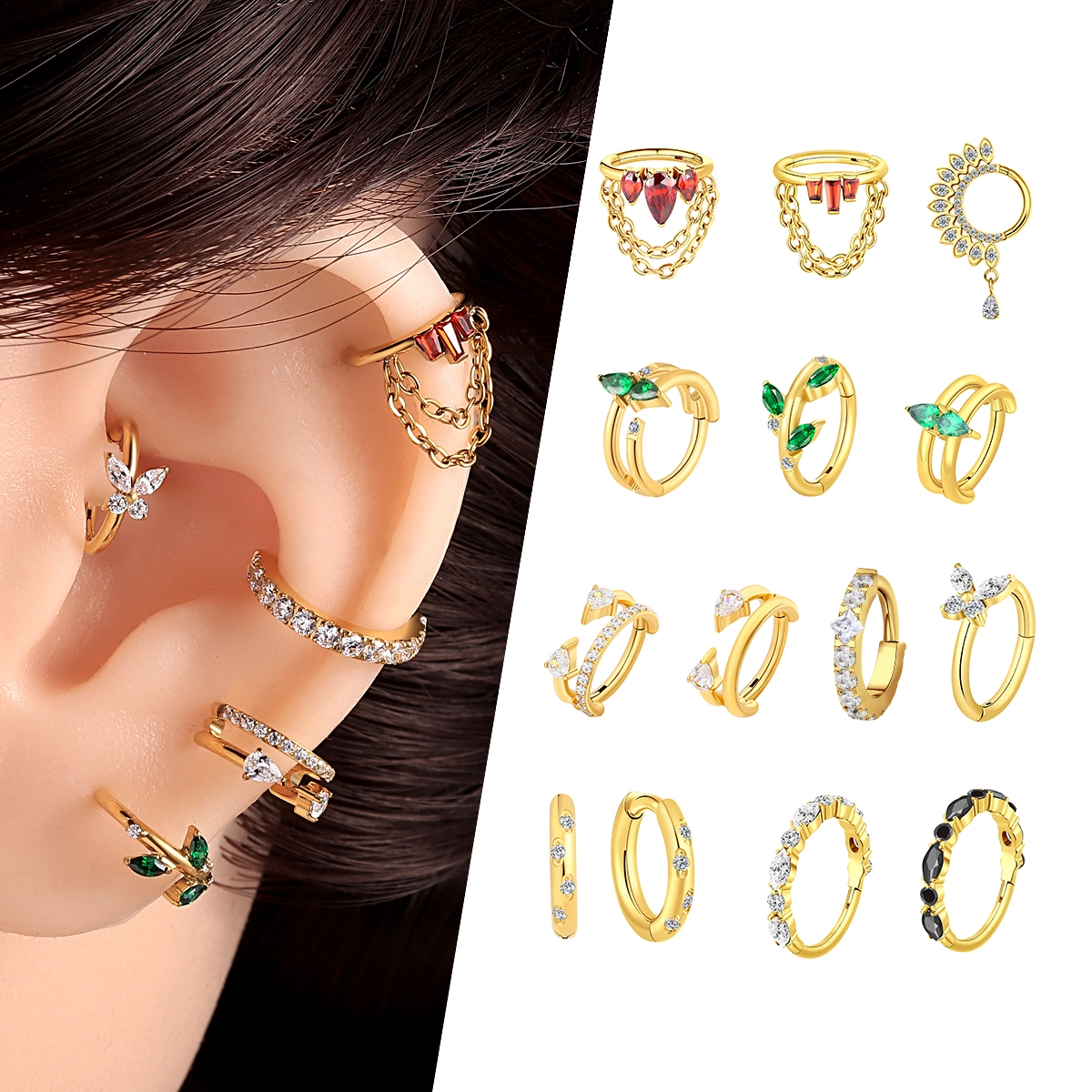 Eternal Metal Astm F136 Titanium Cubic Zircon Side Clicker Fashion Body Jewelry For Ear Piercing 1