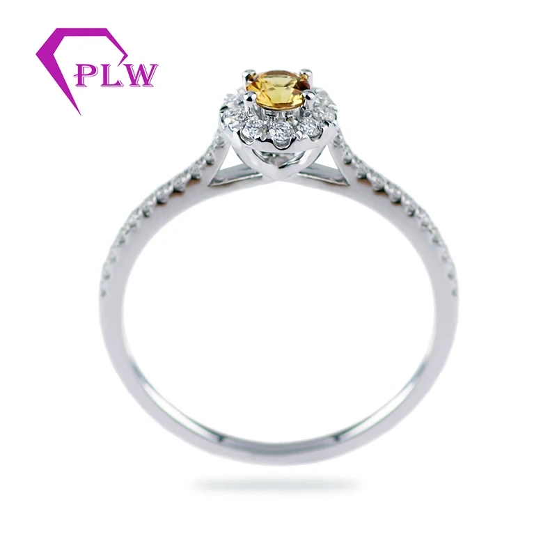 4 mm au centre jaune saphir pierre 18 carats en or blanc en or blanc halo avec des pierres de Moissanite pavées sur la tige 1