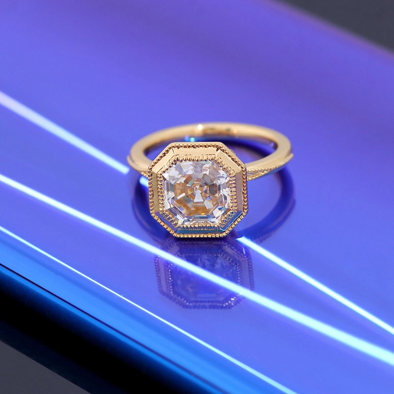 Antique Design Real Diamond Ring 3CTW Asscher Lab Lab Engagement Diamond Engagement Milgrain Diamond Engagement Anneau 14K Gold Bijoux Fine 1