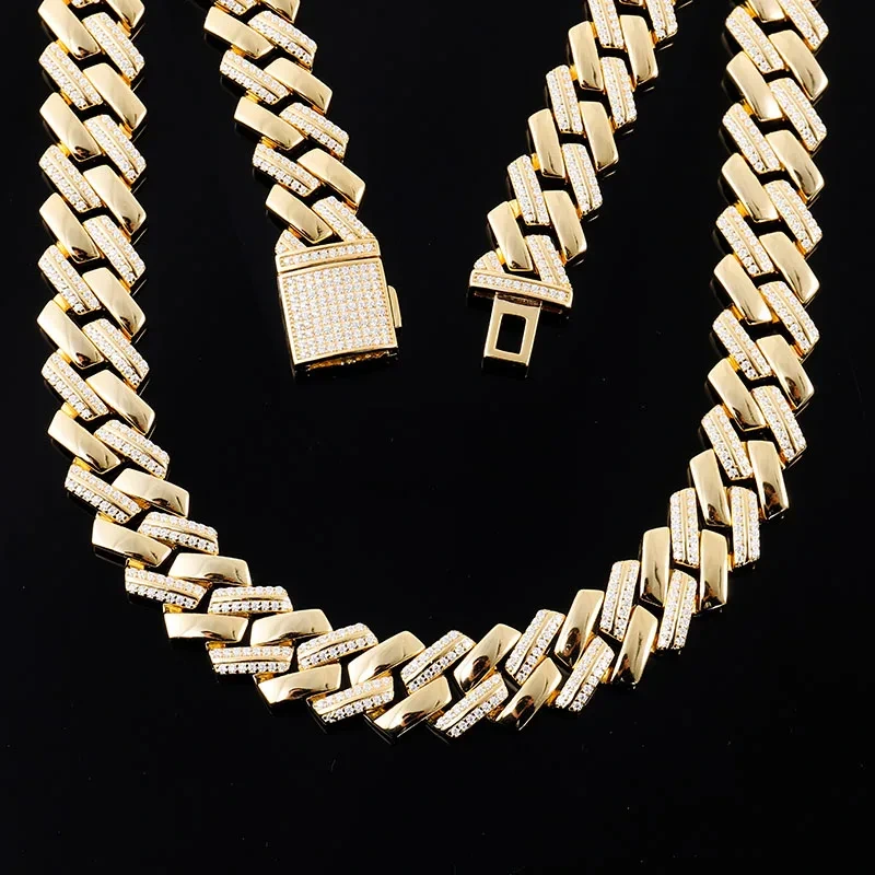 Fine Jewelry Yellow Gold Plated Cuban Chain Hip Hop Jewelry Moissanite Cuban Link Chain High Quality Silver Men Cuban Link Chain 1