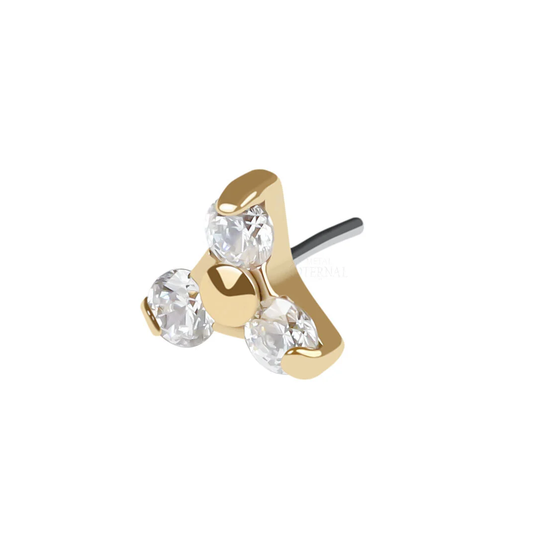Astm F136 Titanium Push In Prong Set Cz Triangle Tops Nose Stud G23 Titanium Piercing Threadless Piercing 1