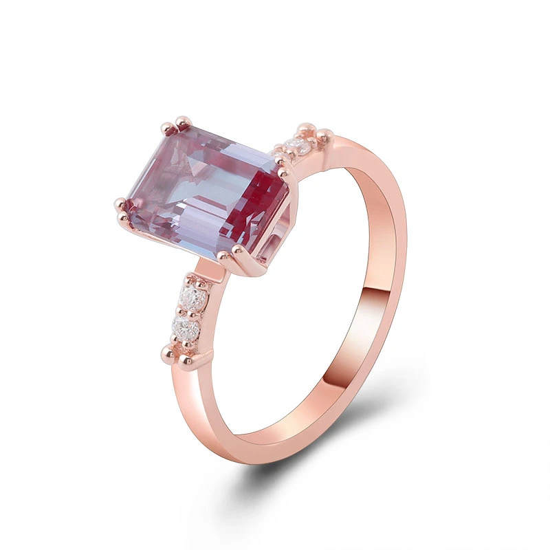 Anillo de compromiso de Provence 3 quilates esmeralda Alexandrite Diamond Diamond Ring 14K Rose Fashion Anillo personalizado Joya de joyas 1