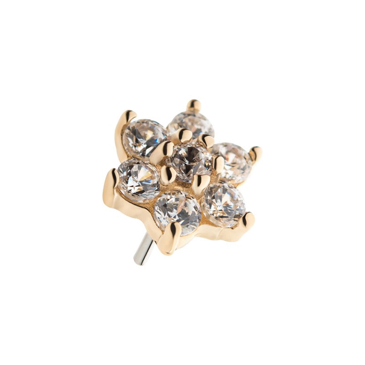 Eternal Metal 14kt Yellow Gold Threadless With 6pcs Prong Set Clear Cz Flower Top 1