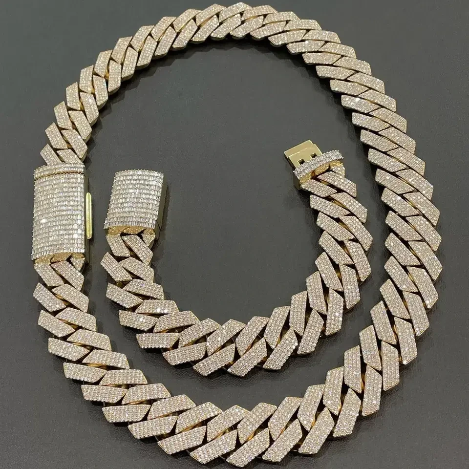Benutzerdefinierte VVS Moissanite Kubanische Verbindung Kette Silber Gold Farbe 18/20/22 Zoll Halskette 1