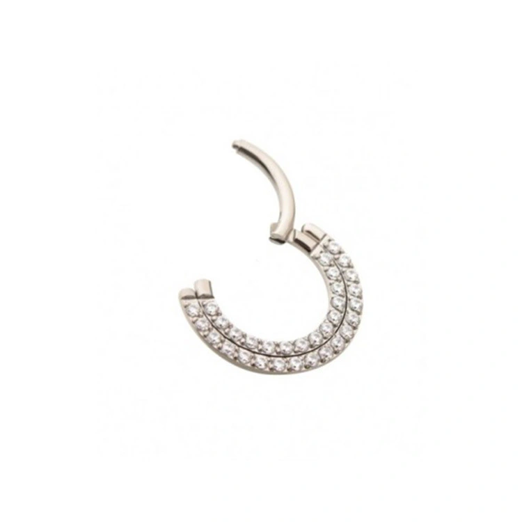 Eternal 16g Astm F136 Titanium Double Rows Cz Paved Front Side Septum Nose Piercing Hinged Segment Ring 1