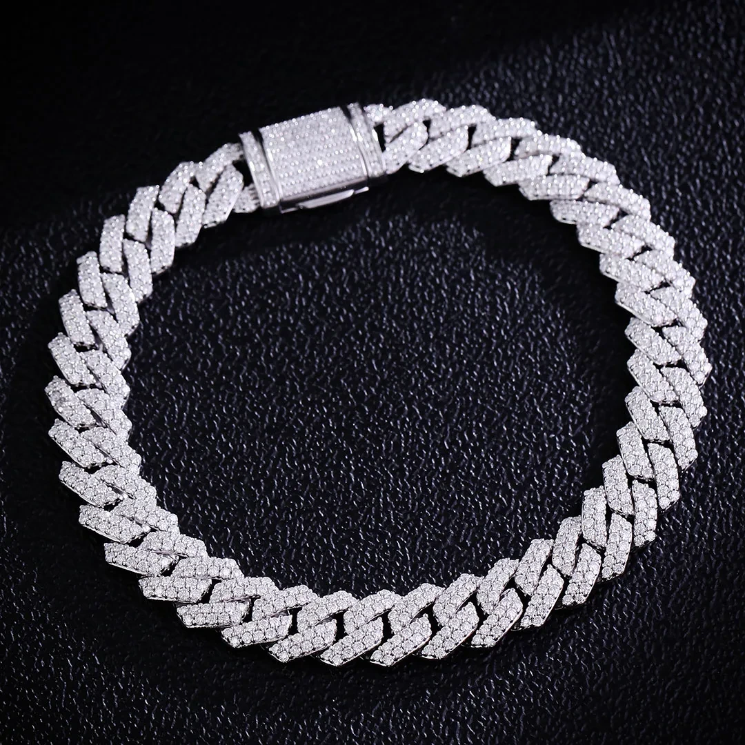 Ready To Ship $135 Pass Tester 10mm Moissanite Cuban Bracelet 2 Row Stones 7 8 9 18k Plated Hiphop Cuban Chain Silver 925 1