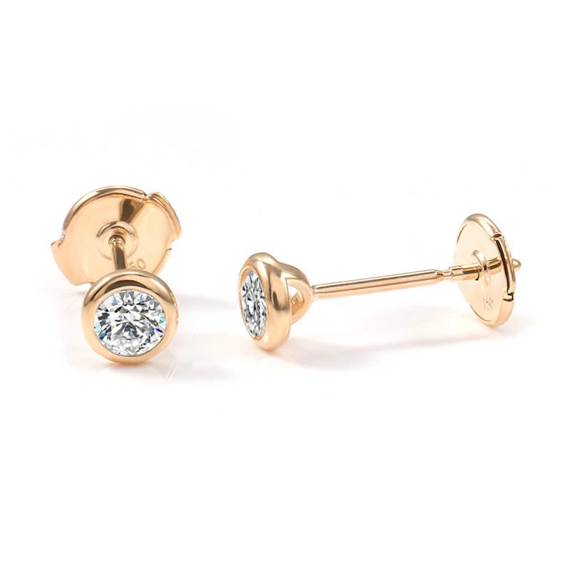 Flat Post Back 4mm 0.6ct Round 3excellent Cut Def Color Vs Diamond Stud Earrings In 18k Yellow Gold 1