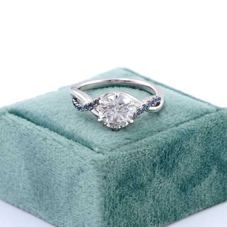 Alliance en or blanc 18 carats, DEF VVS, 1 carat, sertie d&39;une moissanite et d&39;un anneau torsadé 1