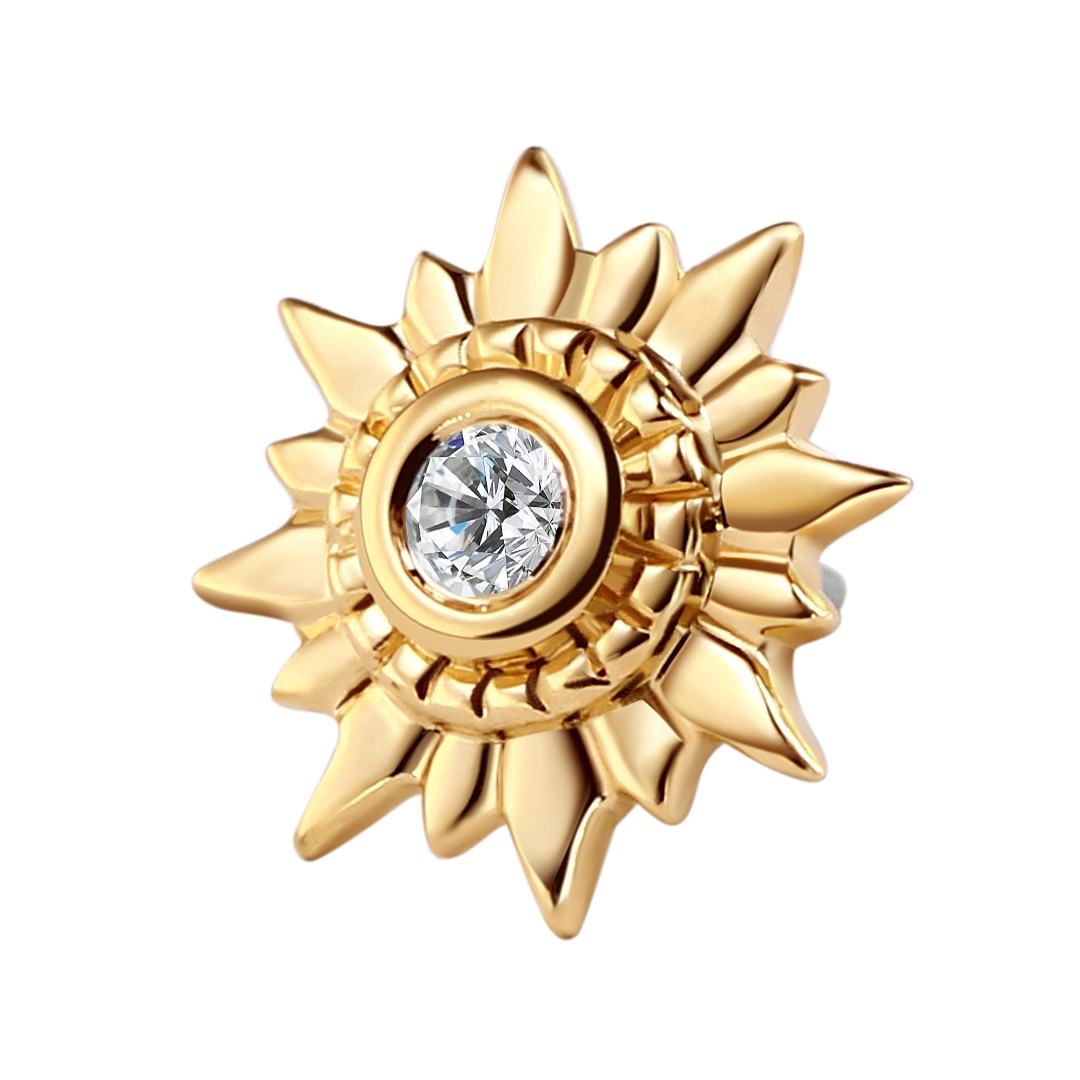 Eternal Metal 14 Karat Solid Gold Body Piercing Jewelry Sunflowerthreadless Push Top Baby Daith Earrings 14k Wholesale Price 1