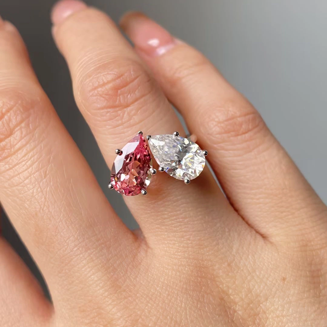 Provence 14K 18K Or blanc 2,5ct chaque double poirie saphir saphir Moisanite toi et moine de mariage 1
