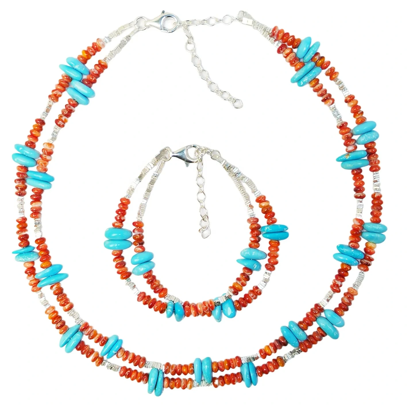 Precious Natural Red Spiny Oyster With Natural Sterling Treatment Turquoise Conformal Set S925 Silver 1