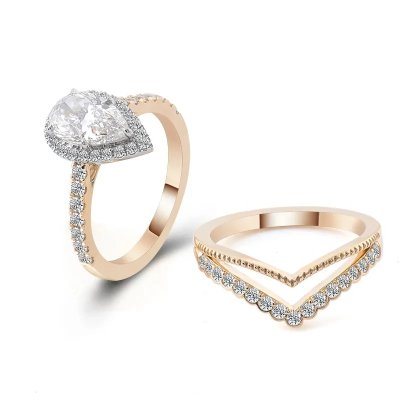 Band de fiançailles Moissanite avec tige de luxe pour femmes 3CT PEUR COUPE POUR L'ENGAGEMENT DE PROPOSITION ANNAUX GOLLE JAUNE 14K 1