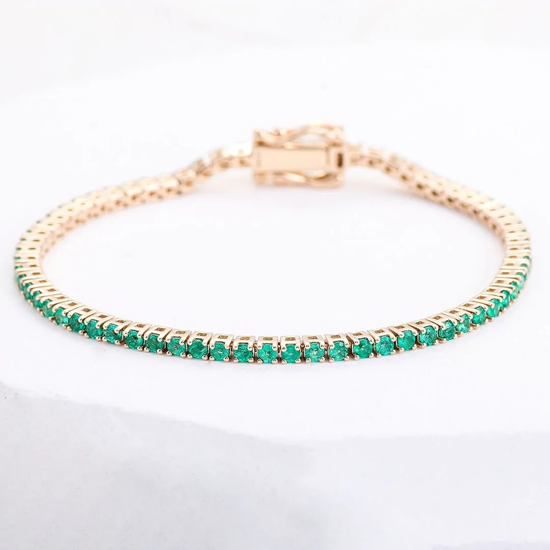 Custom Fine Jewelry 14k Pure Gold 3mm Round High Quality Lab Grown Emerald Tennis Bracelet Jewelry Gift For Men And Women 1