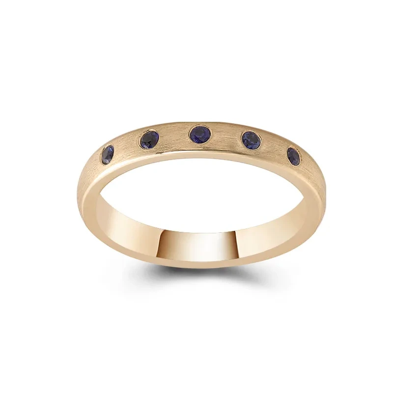 The First Jewelry Simple Men's Ring 10k Gold Round Dark Blue Gemstone Wedding Ring Party Dress Ring Men's Jewelry 1