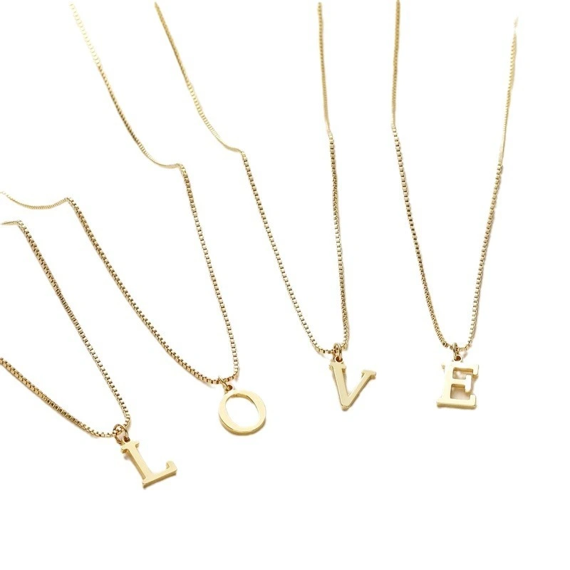 Gold-plated Silver-plated Stainless Steel Locket Women's Box Chain Initials Collarbone Necklace Collar Accessories 1