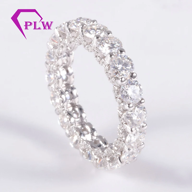 Gem Gem Pure White Gold Colorles H <t000000> Una banda de eternidad moissanita cortada de 3.5 mm con micro pavimento diamante 9