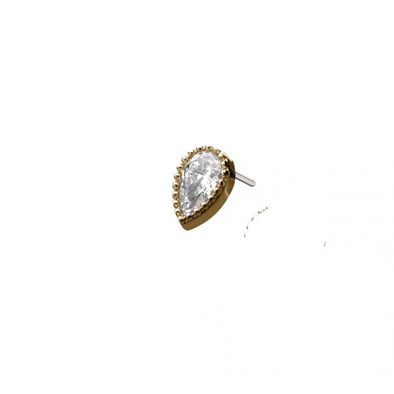 Eternal Metal 14kt Gold Threadless With Clear Cz Teardrop Top Piercing Jewelry 1