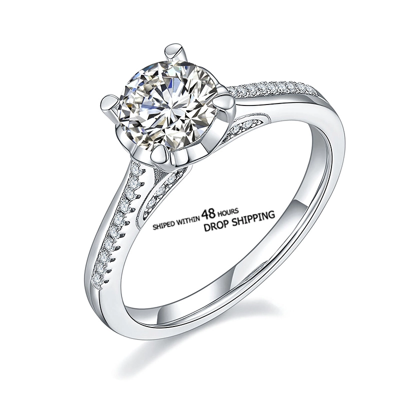Shipped Within 48 Hours1 Carat 6.5 Mm Round Cut Moissanite Engagement Ring In Sterling Silver 1