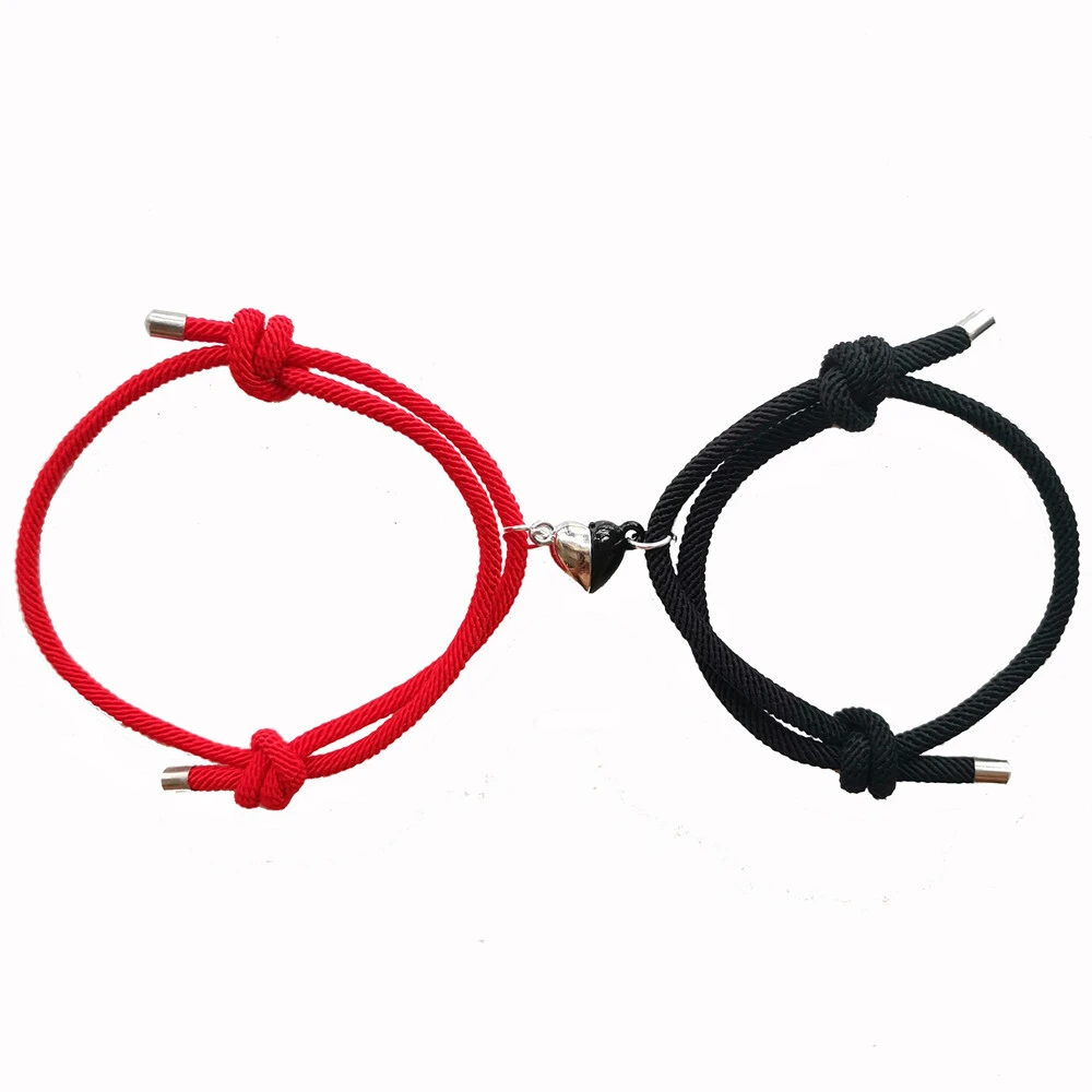 Wholesale Fashion New Black And White Love Magnetic Buckle Interlocking Woven Bracelet Couple Jewelry 1