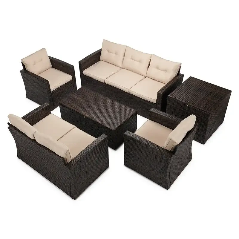 Modern Patio Sofa Set Rattan Waterproof Lounge Sofa Set Wicker Furniture Outdoor Conversation Garden Furniture 1