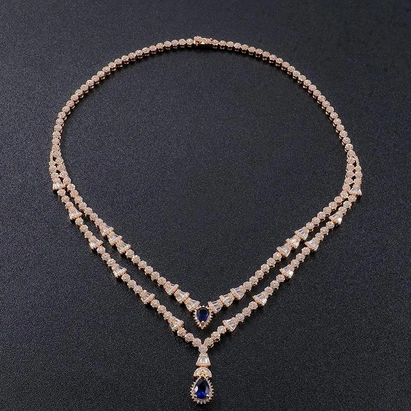 2025 Fashion Fine Jewelry Sterling Silver Lab Created Moissanite<000000>blue Sapphire Wedding Necklace Bracelet Earring Ring Set 10