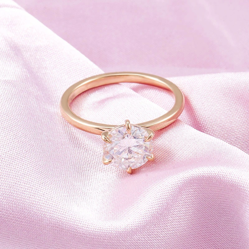 En gros classique 6 dents personnalisé 2.0ct Round Round Moisanite Anneau de mariage Pure Gold Pure Solid Gold 1