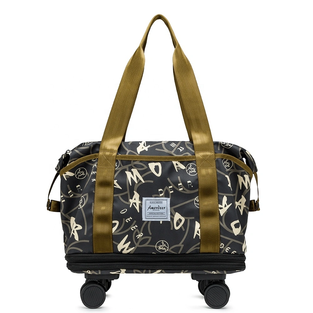 Double Expandable Tote With Dismountable Universal Wheels And Rear Trolley Pass Graphic Nylon For Sports Travel Shopping 1