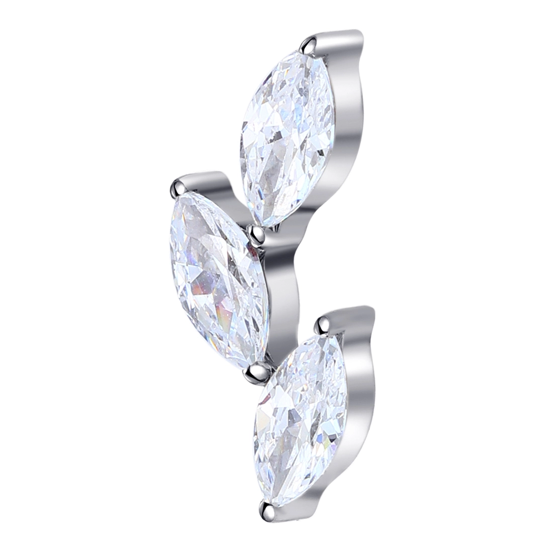 Eternal Metal Astm F136 Titanium Grass Shape With Zircon Flat Lobe Threadless Push Pin Labret Piercing Jewelry 1